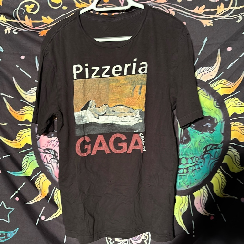 Pizza and Nudity and GAGA - Black T Shirt. Mens Size Large